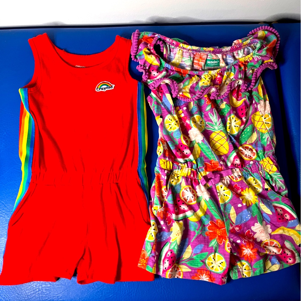 Crayola Red and Multicolor Kids girls rompers. set of two.